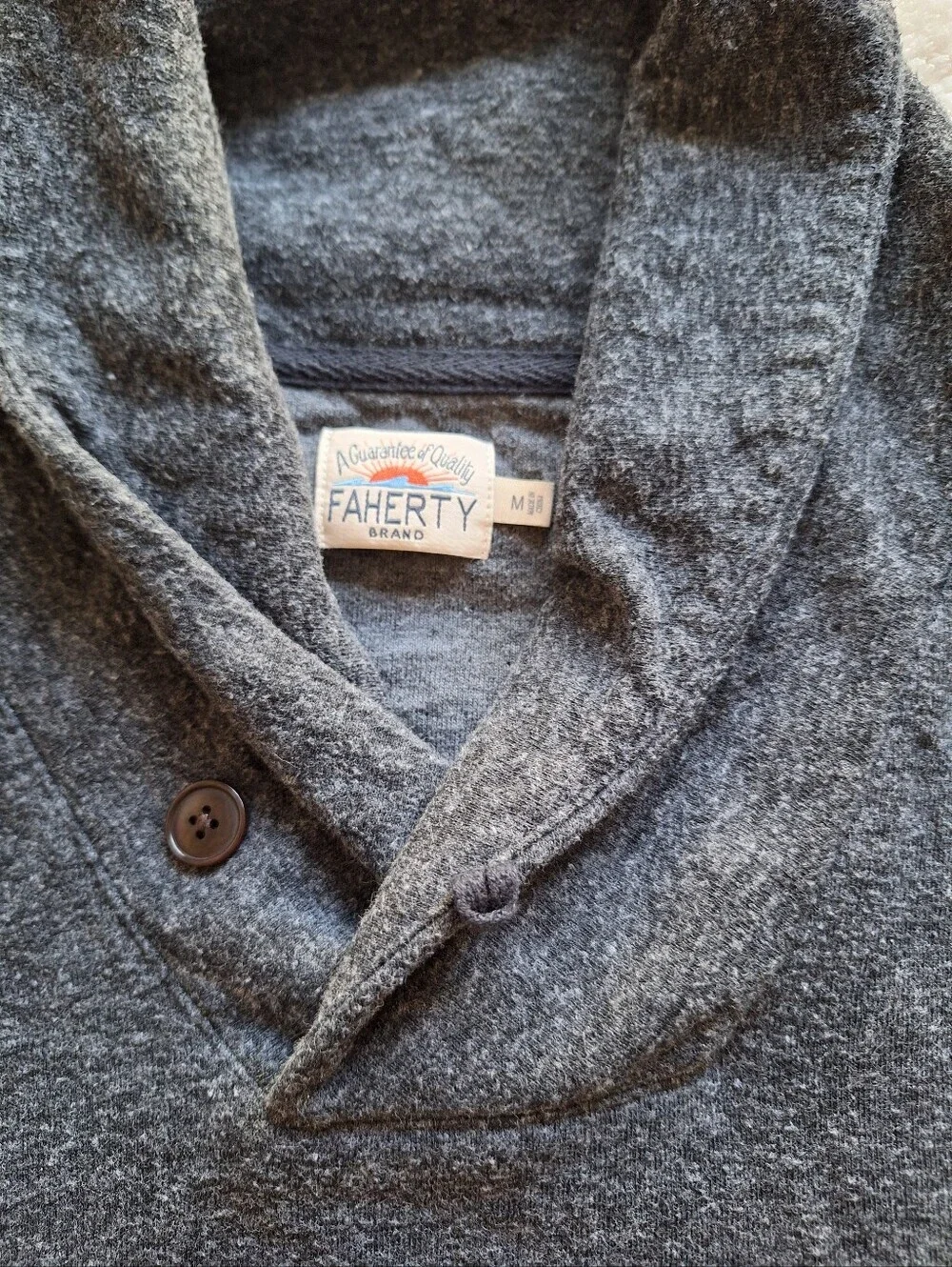 Faherty Men’s Medium Shawl Collar Pullover Organic Cotton Charcoal Heather